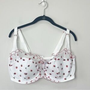 Adore Me Bettie Balconette Bra White Embroidered red strawberries mesh padded